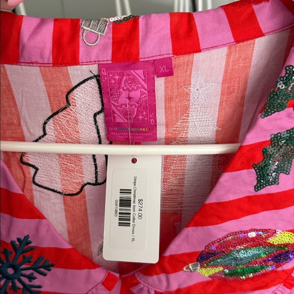 Queen of Sparkles Festive Pink Striped Christmas Collar Dress-fully sequined - Picture 4 of 6